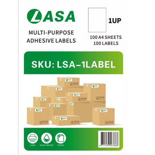 Lasa A4 Full-Sheet Adhesive Labels, 1-Up, 1 Pack - for Laser & Inkjet Printers