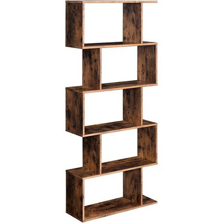 Lazava 5-Tier Display Shelf, Warm Brown - Free-Standing Bookcase & Room Divider