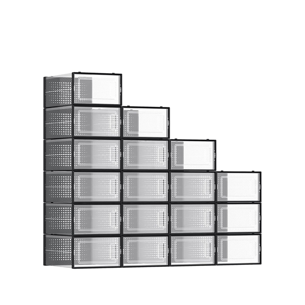 Lasa Storage Box Set, Black Edge - 18 Stackable Foldable Units for Home Decluttering