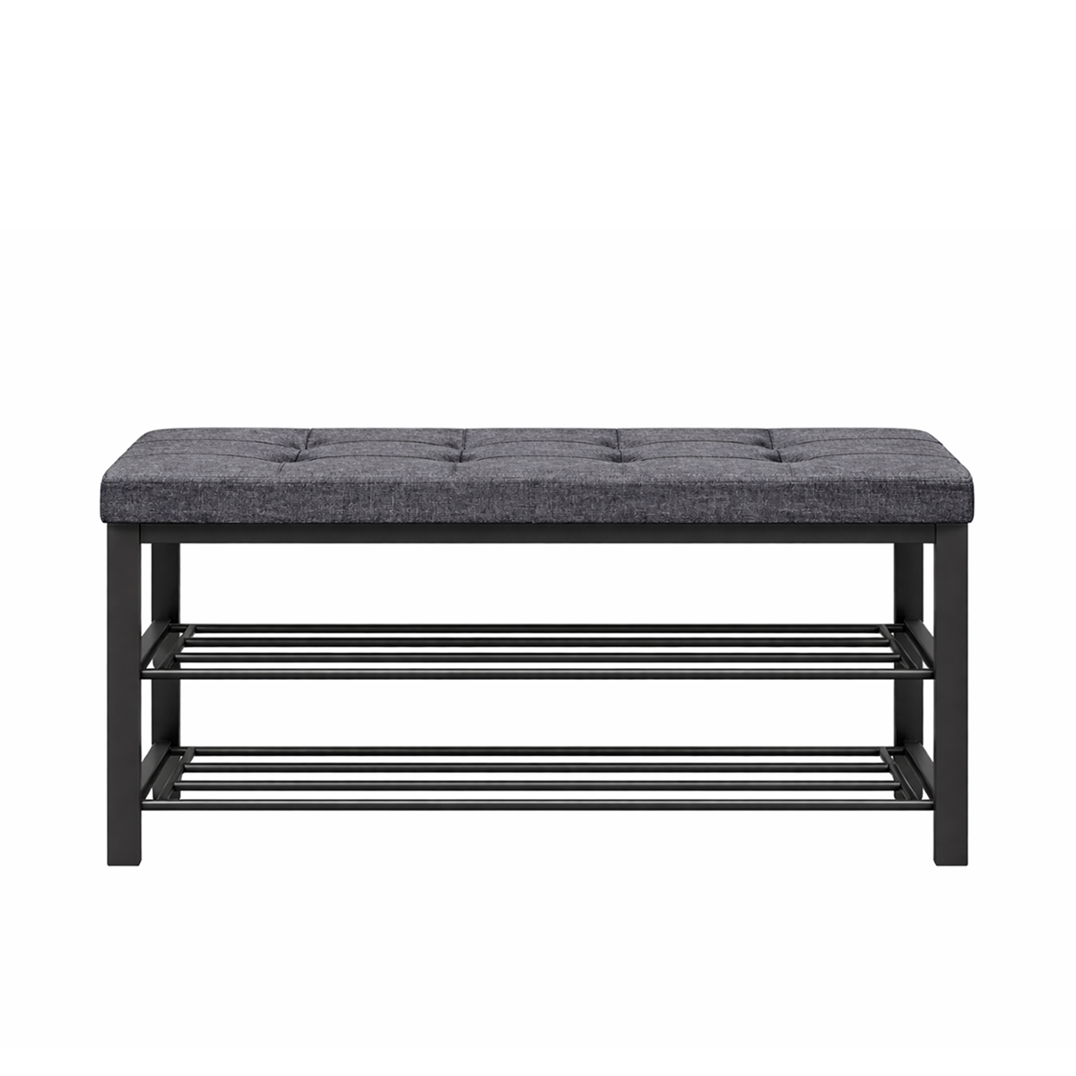 Lasa Shoe Bench with Cushion, Dark Grey & Black - Entryway Storage Rack with Steel Frame
