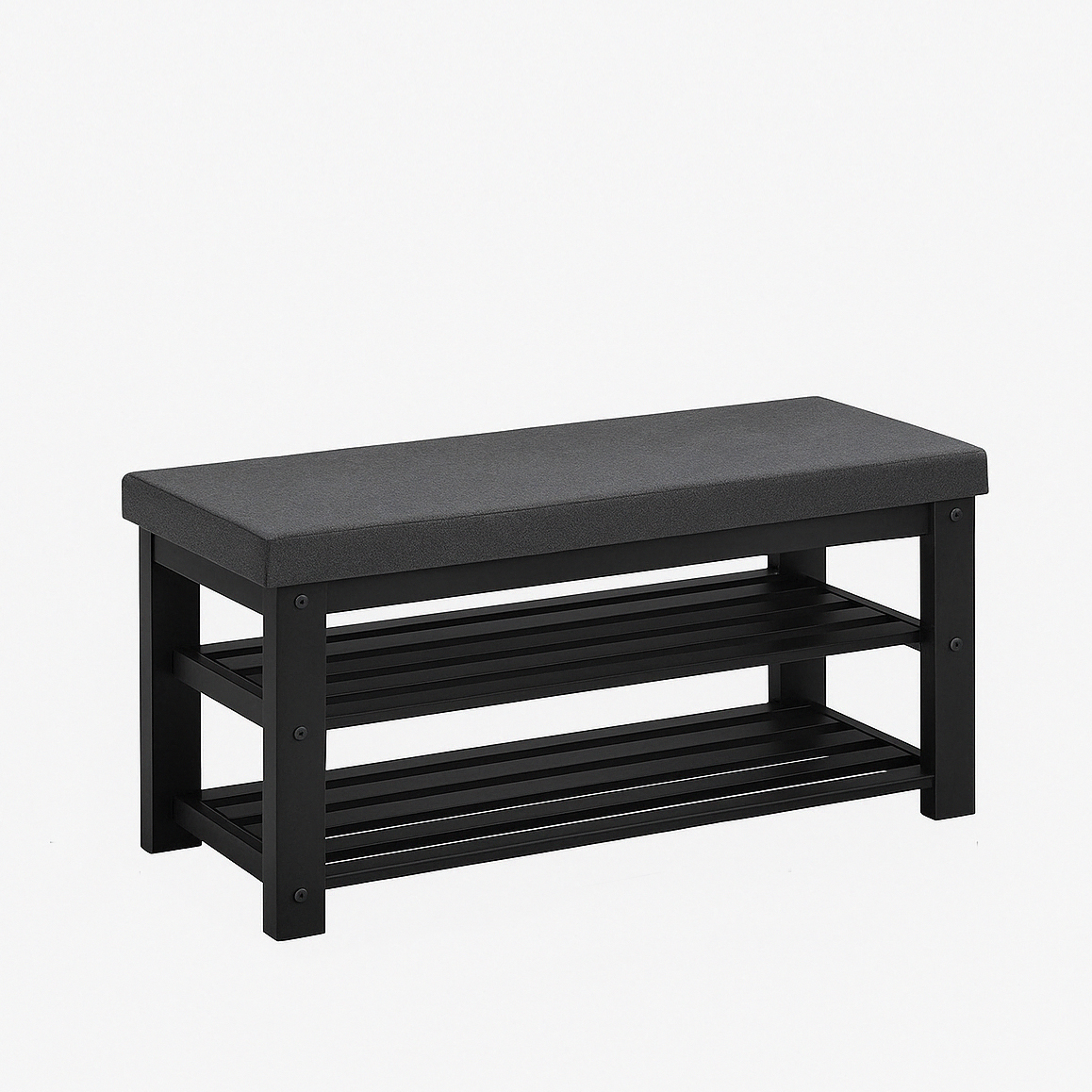 Lasa Bamboo Shoe Storage Bench with Cushion, Black - Entryway Seating & Storage Rack, 150kg