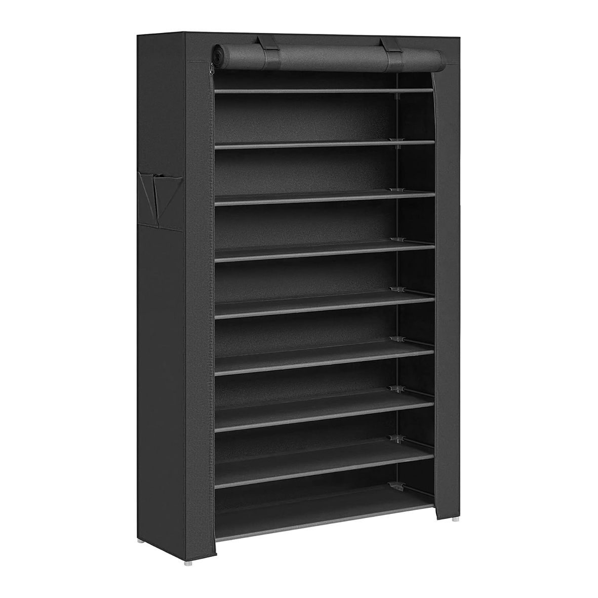 Lasa Black 10-Tier Shoe Rack with Dustproof Fabric Cover - Space-Saving Entryway Shoe Organiser