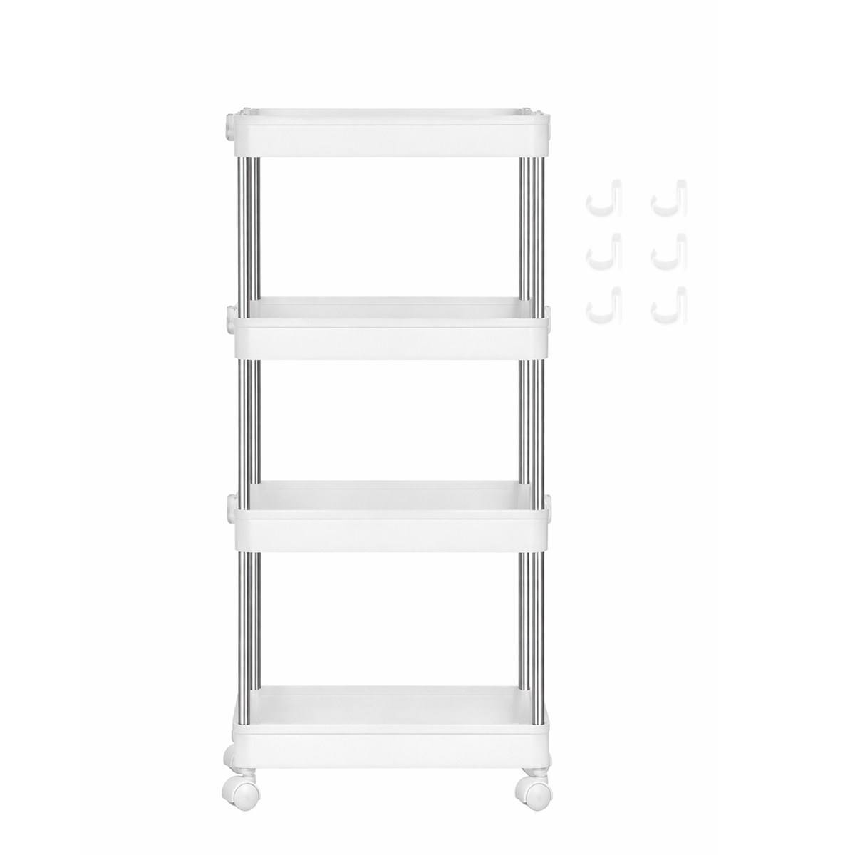 Lazava 4-Tier Slim Rolling Storage Cart, White - Steel Frame with Baskets for Narrow Gaps