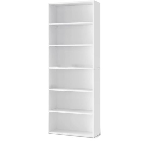 Lazava 6-Shelf Bookcase, White - 24 x 60 x 160cm Wooden Storage with Adjustable Shelves