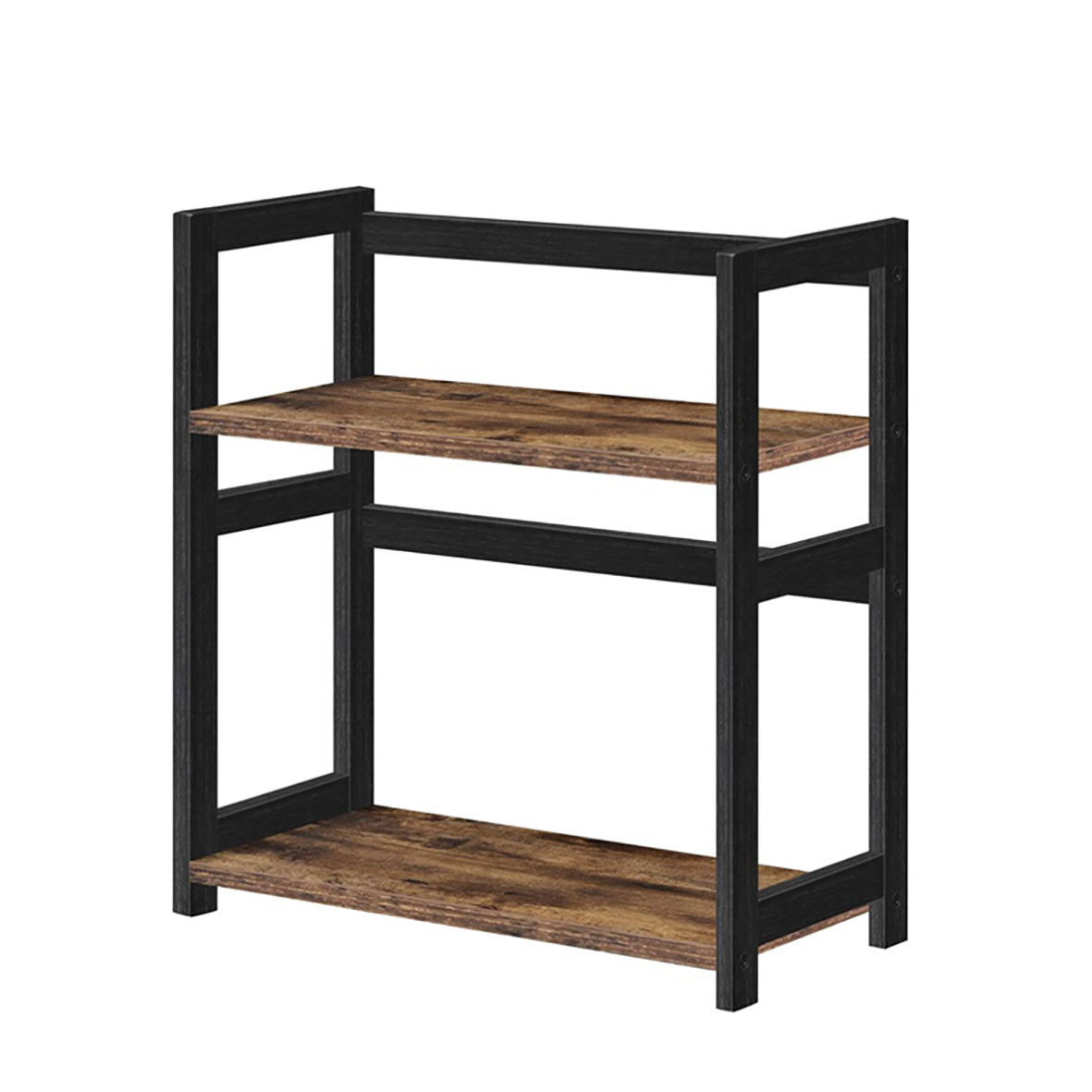 Lazava 2-Tier Spice Rack, Rustic Brown & Black, 42 x 18 x 43cm - Countertop Shelf for Kitchen & Bathroom