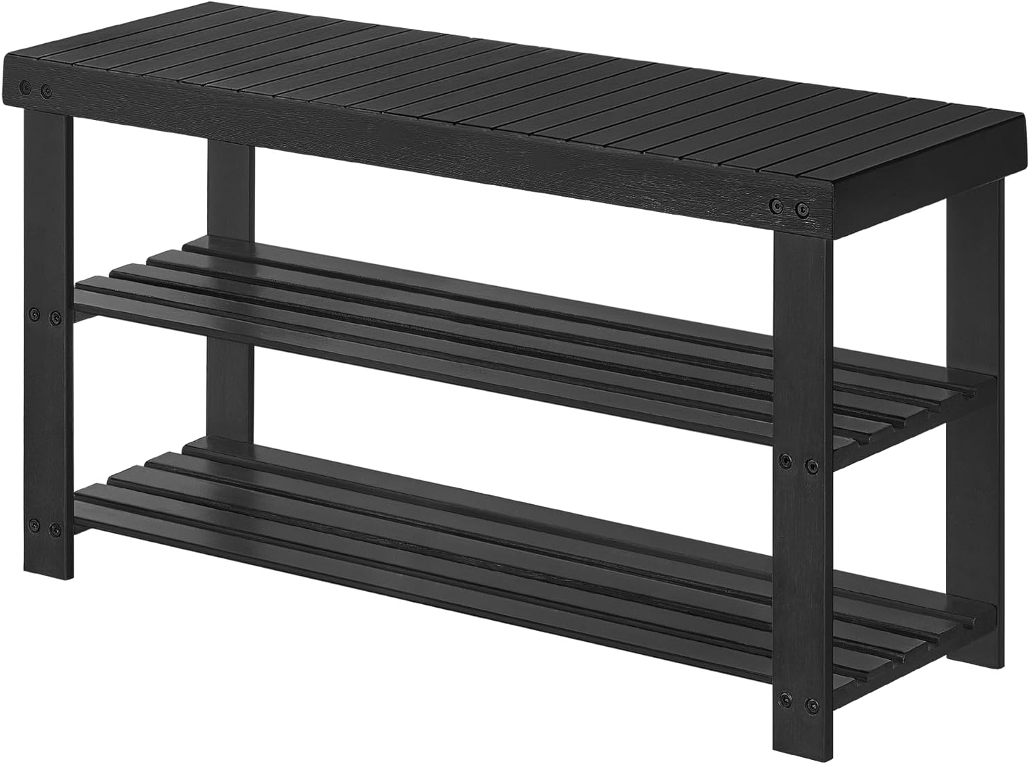 Lasa 3-Tier Bamboo Shoe Bench, Black, 90 x 28.7 x 45.3cm - Entryway Shoe Rack & Seat, 130kg Load