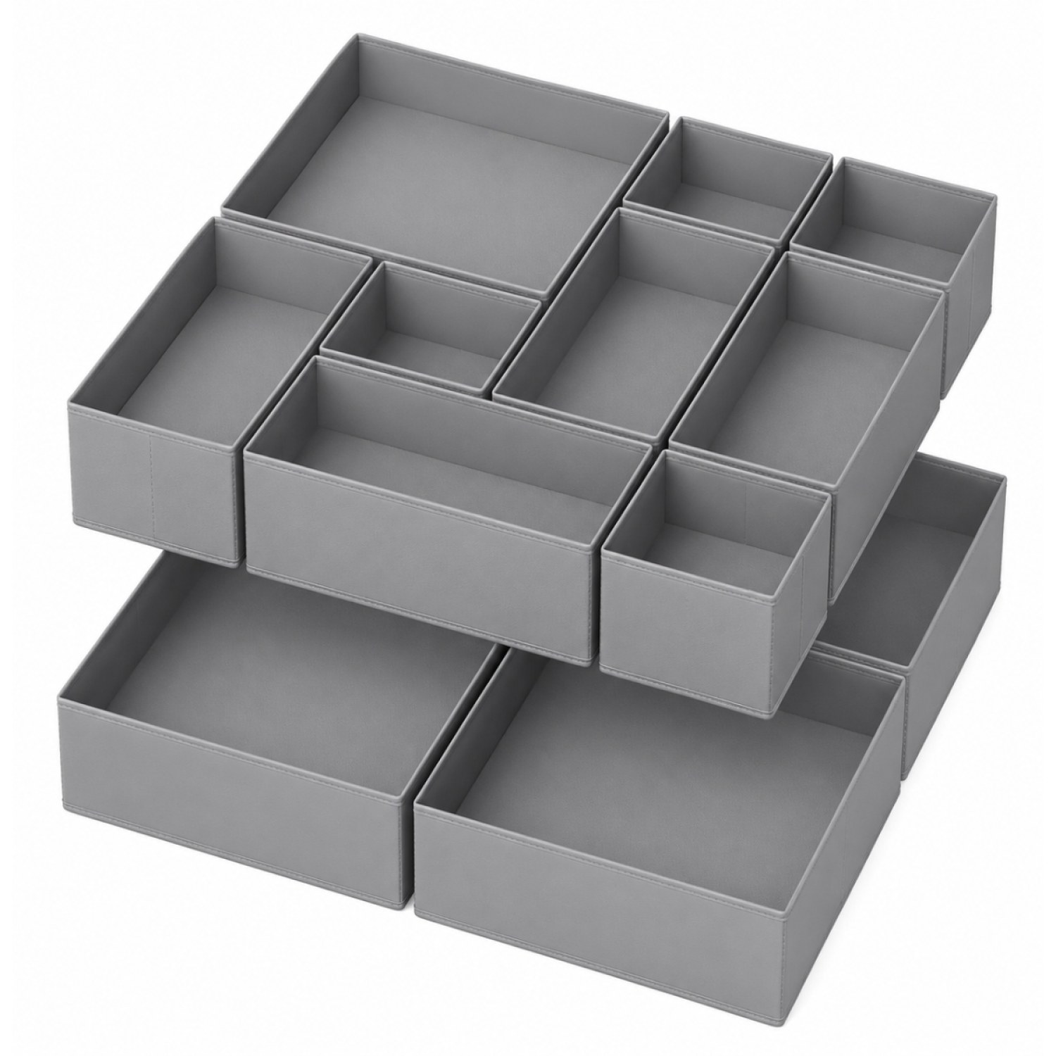Lasa Foldable Fabric Drawer Organisers, Set of 12, Grey - Mixed-Size Storage Boxes