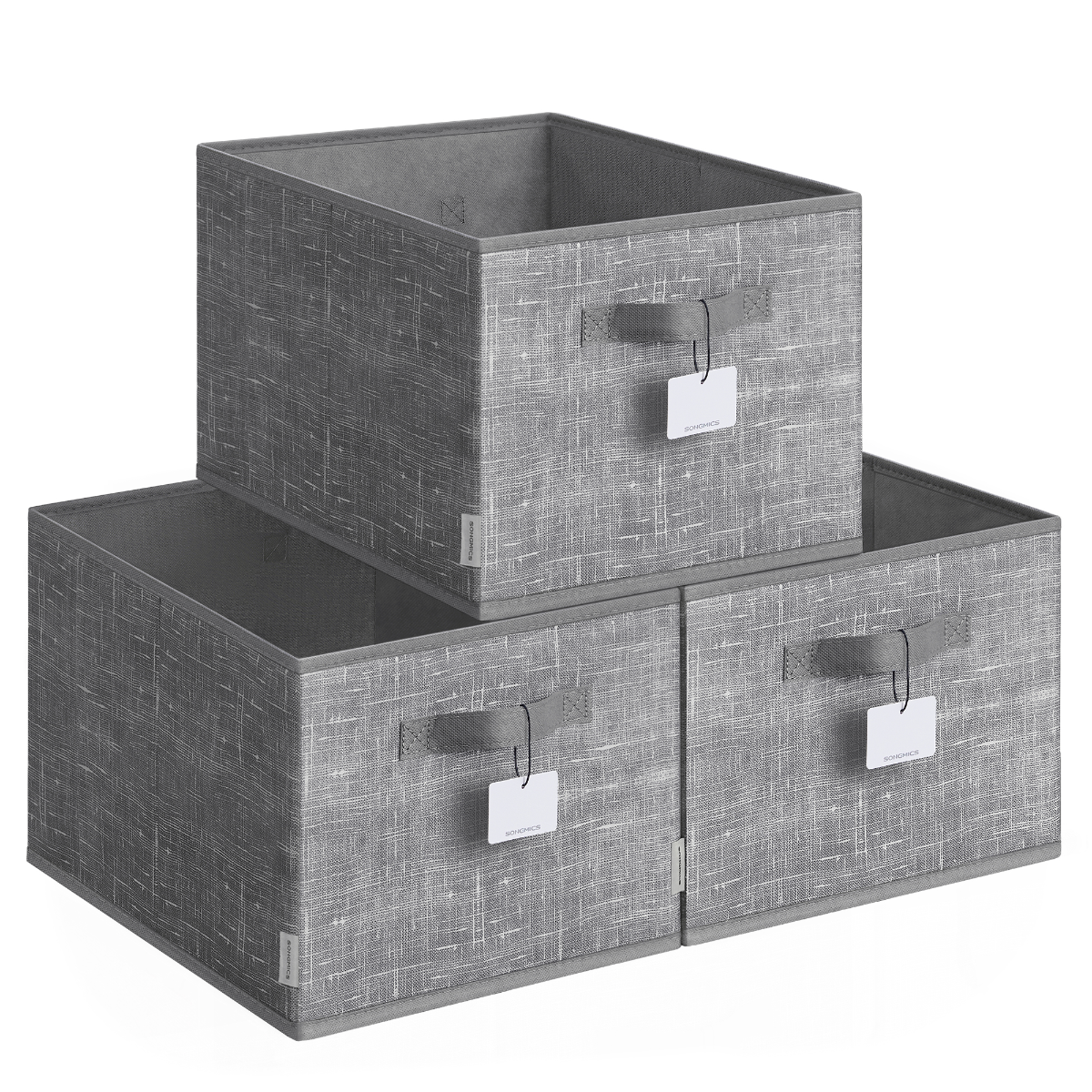 SONGMICS Foldable Storage Cubes with Handles, Set of 3, Grey - Non-Woven & PP Panel Bins