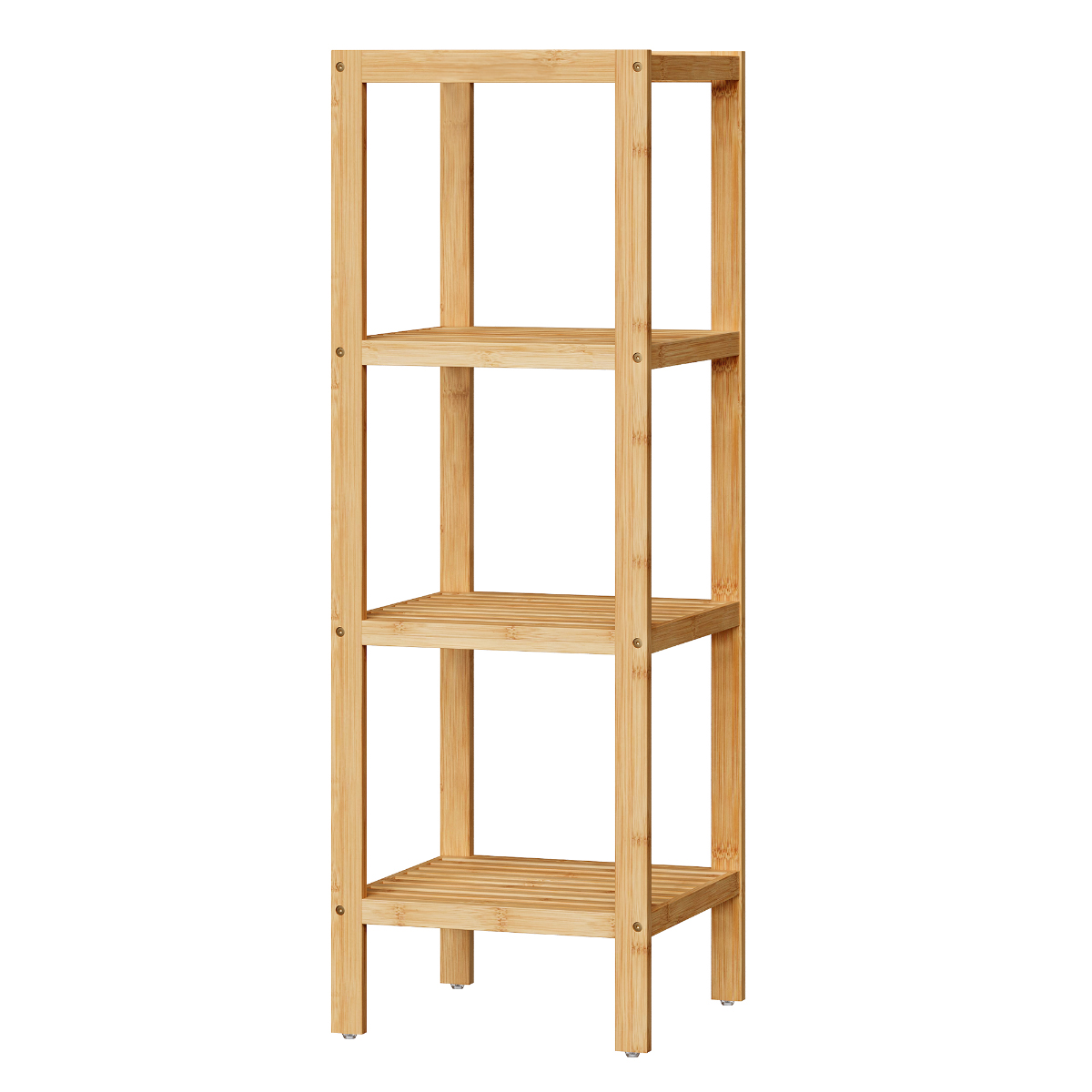 Lasa 4-Tier Bamboo Storage Shelf, 33 x 33 x 98cm - Slim Slatted Organiser for Bathroom, Kitchen & Balcony