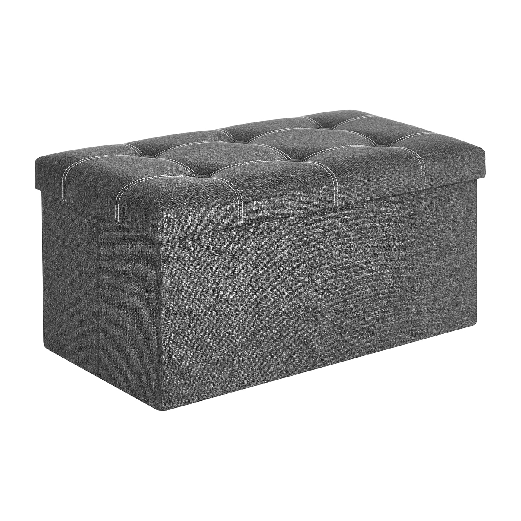 Lasa Foldable Storage Ottoman Bench, Dark Grey, 76cm - 80L Padded Seat & Footrest
