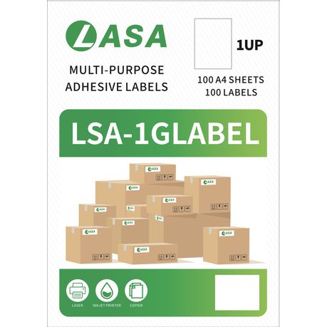 Lasa Glossy A4 Full-Sheet Adhesive Labels, 1-Up, 1 Pack - for Laser & Inkjet Printers