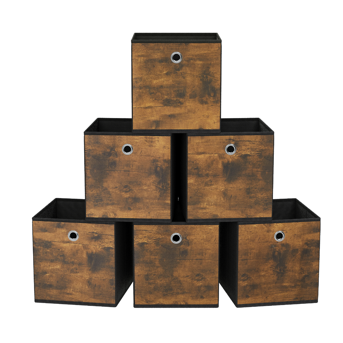 Lasa Foldable Storage Cubes with Handles, Set of 6, Rustic Brown - Oxford Fabric Closet Bins