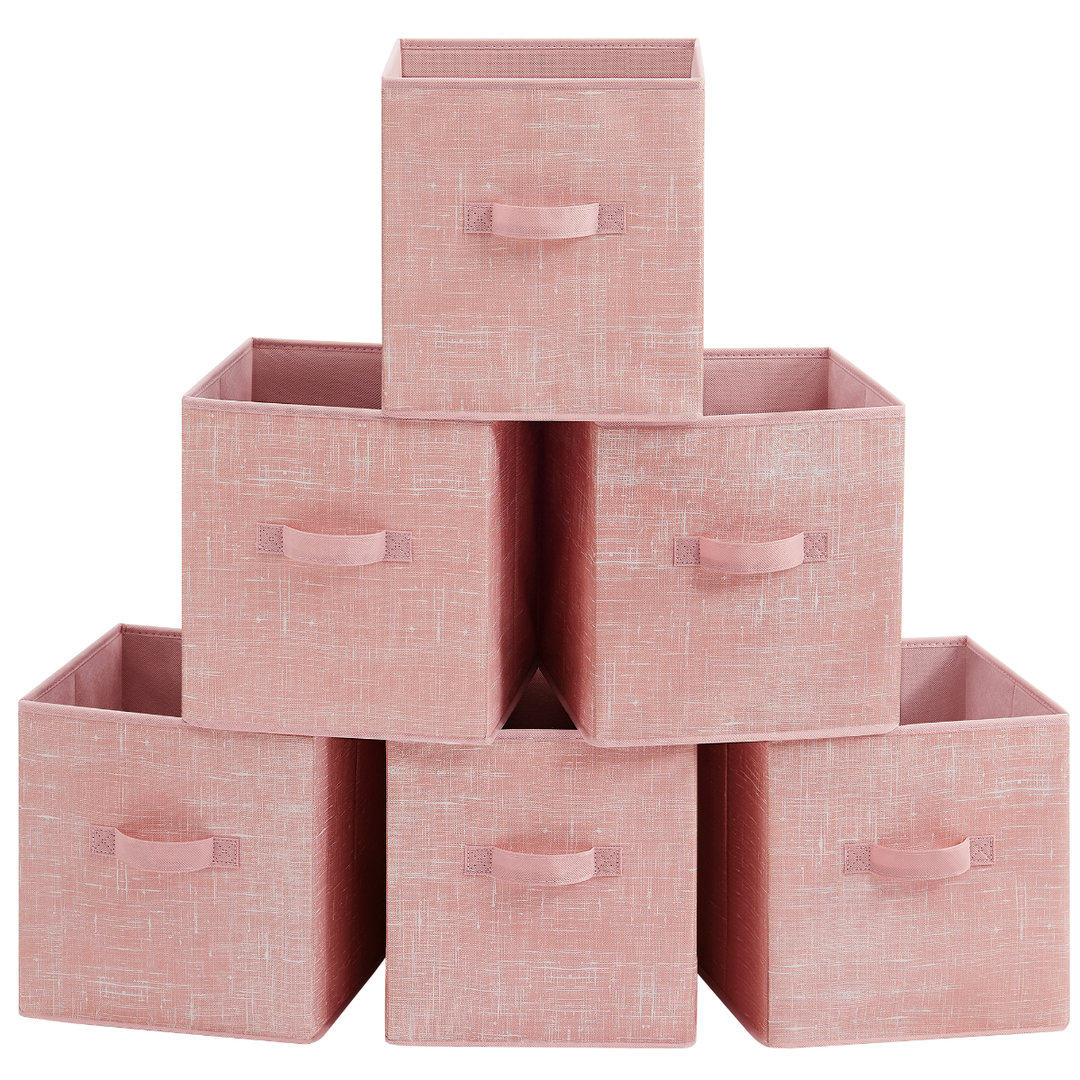 Lasa Foldable Storage Cubes with Handles, Set of 6, Jelly Pink - 11-Inch Fabric Bins