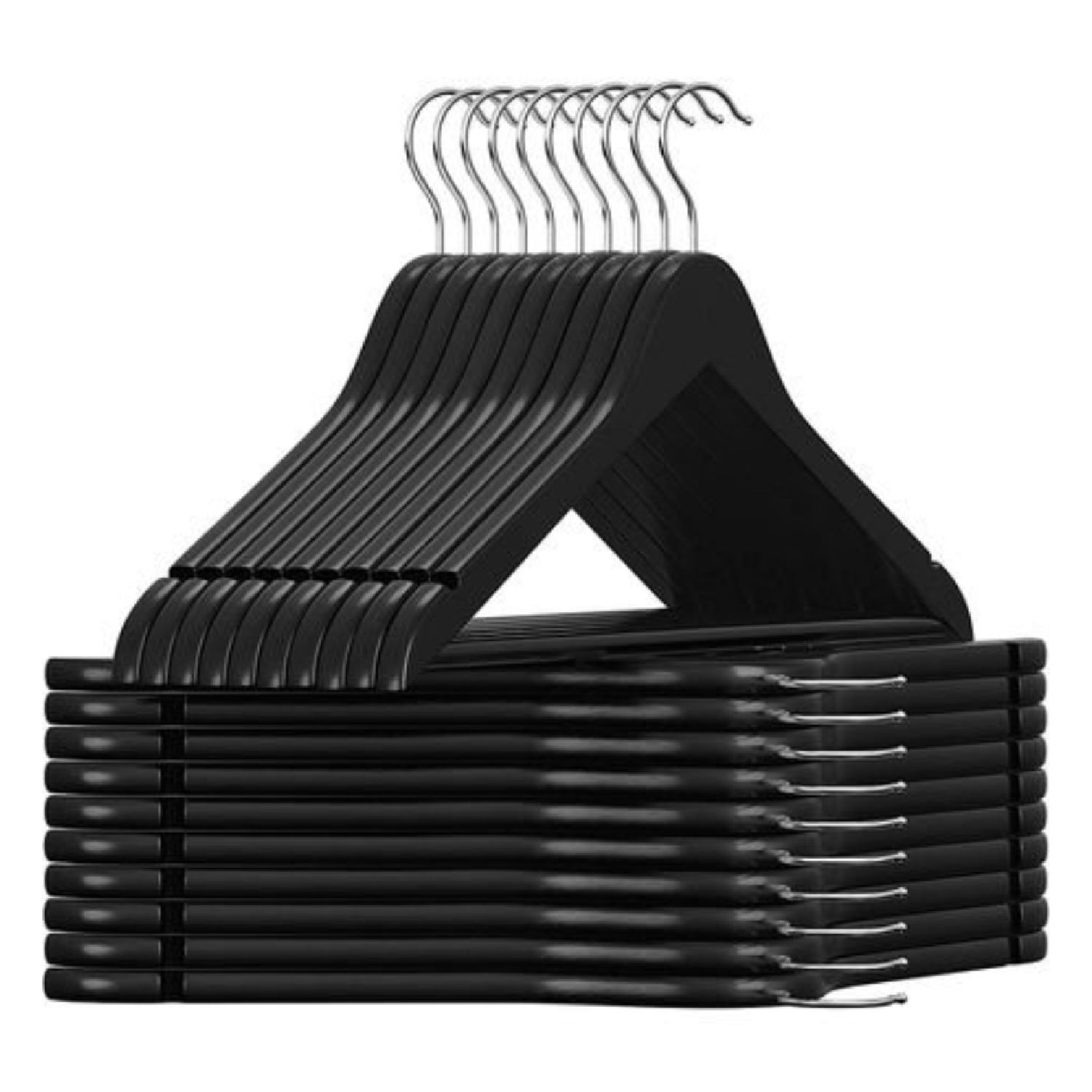 Lasa Black Wooden Coat Hangers, 20-Pack - 360-Degree Swivel Hooks & Non-Slip Notches for Jackets & Shirts