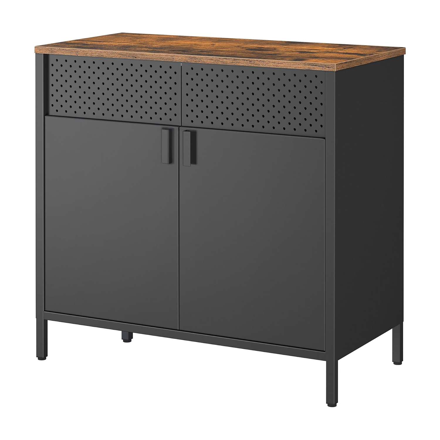 Lazava Industrial Sideboard Cabinet, Black & Rustic Brown, 80 x 40 x 76cm - Metal with 2 Doors & Adjustable Shelf
