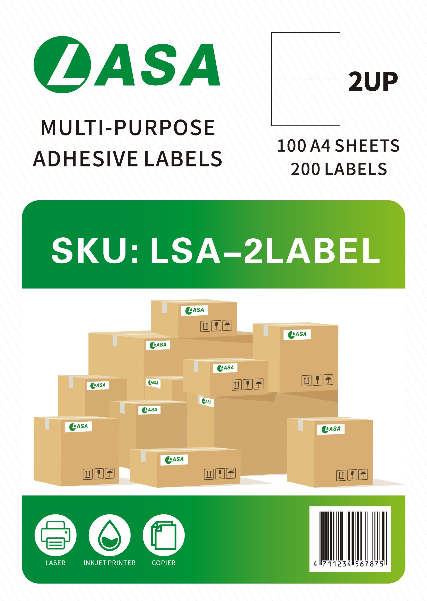 Lasa A4 Barcode Label Sheets, 2-Up, 1 Pack - Permanent Adhesive Printer Labels